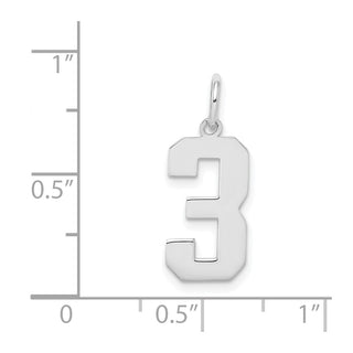 Sterling Silver Rhodium-plated Medium Polished Number 3 Charm