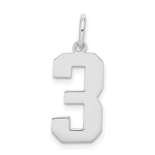 Sterling Silver Rhodium-plated Medium Polished Number 3 Charm