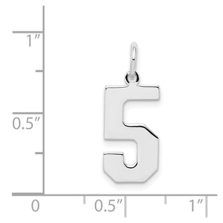 Sterling Silver Rhodium-plated Medium Polished Number 5 Charm