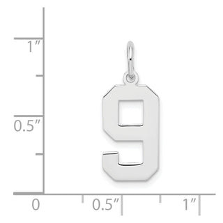 Sterling Silver Rhodium-plated Medium Polished Number 9 Charm