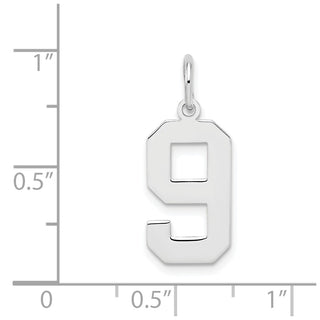 Sterling Silver Rhodium-plated Medium Polished Number 9 Charm