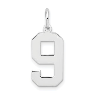 Sterling Silver Rhodium-plated Medium Polished Number 9 Charm