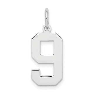 Sterling Silver Rhodium-plated Medium Polished Number 9 Charm