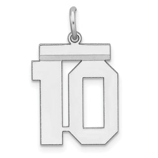 Sterling Silver Rhodium-plated Medium Polished Number 10 Charm