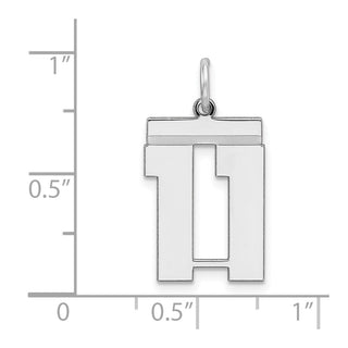 Sterling Silver Rhodium-plated Medium Polished Number 11 Charm