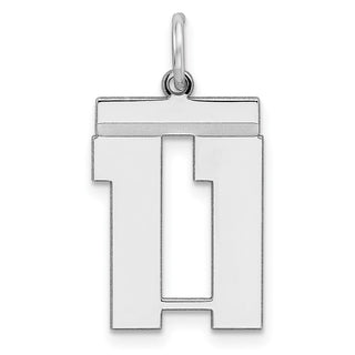 Sterling Silver Rhodium-plated Medium Polished Number 11 Charm