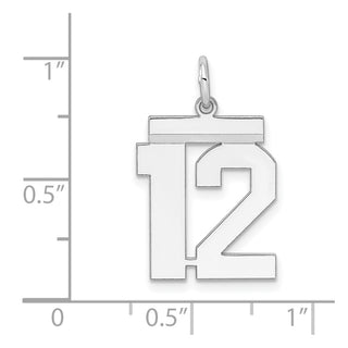 Sterling Silver Rhodium-plated Medium Polished Number 12 Charm