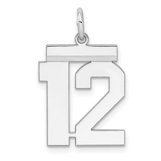 Sterling Silver Rhodium-plated Medium Polished Number 12 Charm