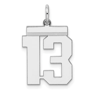 Sterling Silver Rhodium-plated Medium Polished Number 13 Charm
