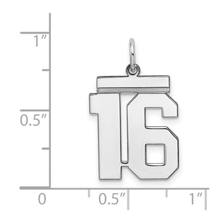 Sterling Silver Rhodium-plated Medium Polished Number 16 Charm