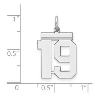 Sterling Silver Rhodium-plated Medium Polished Number 19 Charm