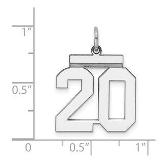 Sterling Silver Rhodium-plated Medium Polished Number 20 Charm