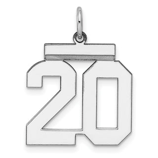 Sterling Silver Rhodium-plated Medium Polished Number 20 Charm