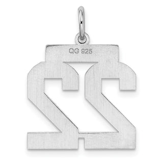Sterling Silver Rhodium-plated Medium Polished Number 22 Charm