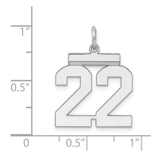 Sterling Silver Rhodium-plated Medium Polished Number 22 Charm