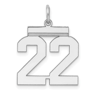Sterling Silver Rhodium-plated Medium Polished Number 22 Charm