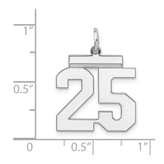 Sterling Silver Rhodium-plated Medium Polished Number 25 Charm