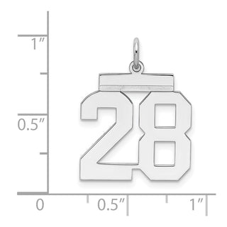 Sterling Silver Rhodium-plated Medium Polished Number 28 Charm