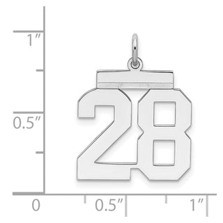 Sterling Silver Rhodium-plated Medium Polished Number 28 Charm