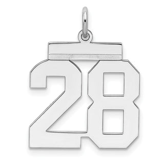 Sterling Silver Rhodium-plated Medium Polished Number 28 Charm