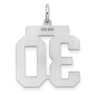 Sterling Silver Rhodium-plated Medium Polished Number 30 Charm