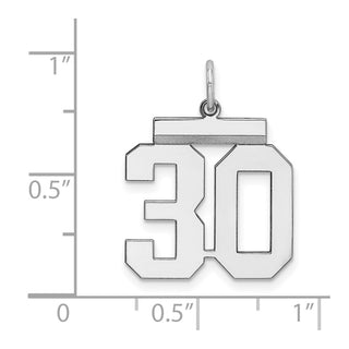 Sterling Silver Rhodium-plated Medium Polished Number 30 Charm