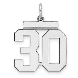 Sterling Silver Rhodium-plated Medium Polished Number 30 Charm