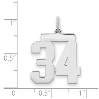 Sterling Silver Rhodium-plated Medium Polished Number 34 Charm