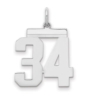 Sterling Silver Rhodium-plated Medium Polished Number 34 Charm
