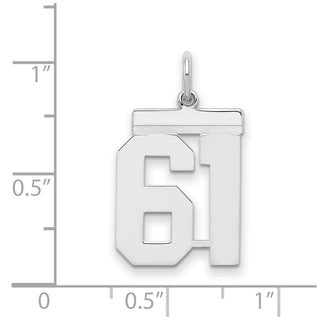 Sterling Silver Rhodium-plated Medium Polished Number 61 Charm