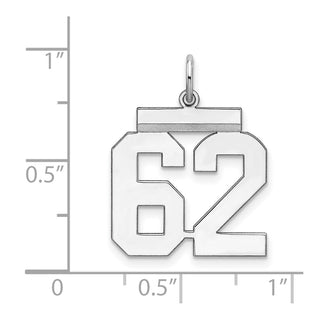 Sterling Silver Rhodium-plated Medium Polished Number 62 Charm