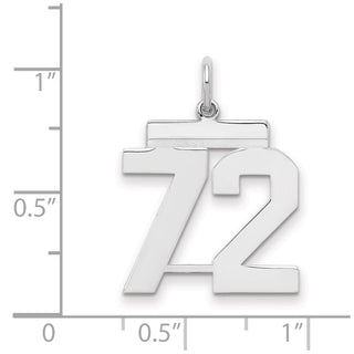 Sterling Silver Rhodium-plated Medium Polished Number 72 Charm