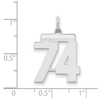 Sterling Silver Rhodium-plated Medium Polished Number 74 Charm
