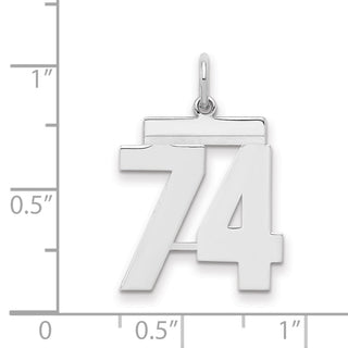 Sterling Silver Rhodium-plated Medium Polished Number 74 Charm