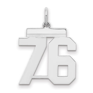 Sterling Silver Rhodium-plated Medium Polished Number 76 Charm