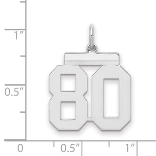 Sterling Silver Rhodium-plated Medium Polished Number 80 Charm