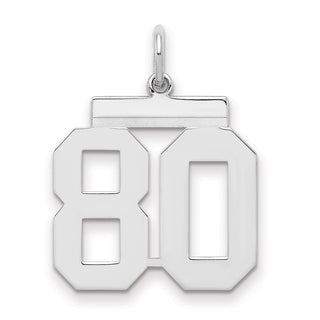 Sterling Silver Rhodium-plated Medium Polished Number 80 Charm