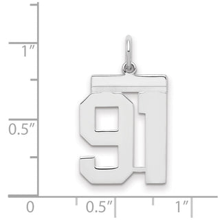 Sterling Silver Rhodium-plated Medium Polished Number 91 Charm