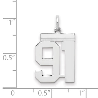 Sterling Silver Rhodium-plated Medium Polished Number 91 Charm