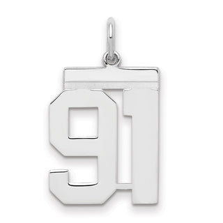 Sterling Silver Rhodium-plated Medium Polished Number 91 Charm