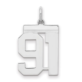 Sterling Silver Rhodium-plated Medium Polished Number 91 Charm