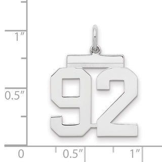Sterling Silver Rhodium-plated Medium Polished Number 92 Charm