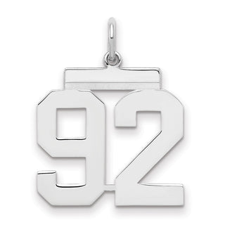 Sterling Silver Rhodium-plated Medium Polished Number 92 Charm