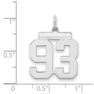 Sterling Silver Rhodium-plated Medium Polished Number 93 Charm