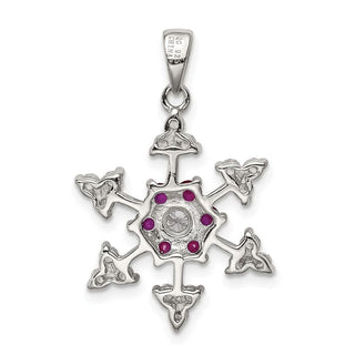 Sterling Silver Fuschia CZ Snowflake Pendant