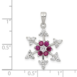 Sterling Silver Fuschia CZ Snowflake Pendant