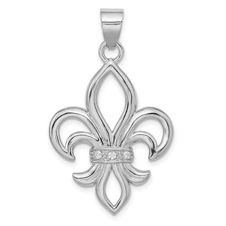 Sterling Silver Rhodium-Plated CZ Fleur De Lis Pendant