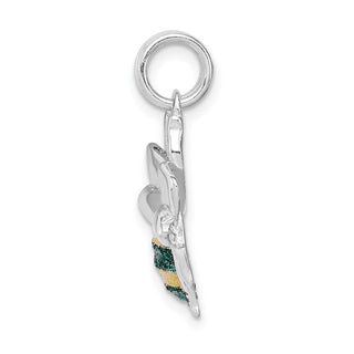Rhodium-Plated Sterling Silver Green and Yellow Enamel Bee Charm
