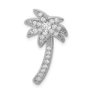 Sterling Silver Rhodium Plated CZ Palm Tree Chain Slide Pendant