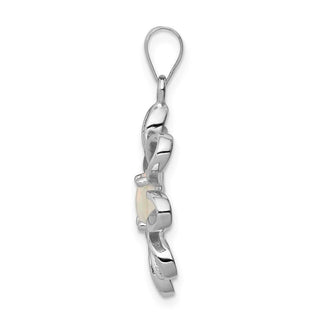 Sterling Silver Rhodium Plated Created Opal Daisy Slide Pendant